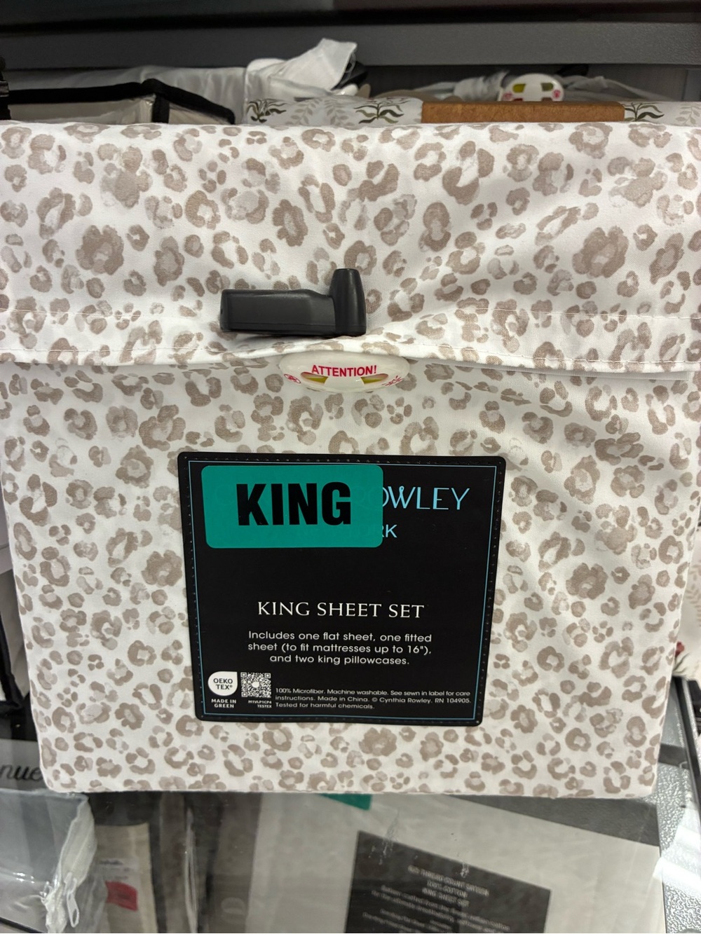 Cynthia Rowley King Sheet Set in White and Taupe Leopard Print